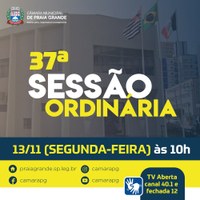 37ª SESSÃO ORDINÁRIA ACONTECERÁ NA SEGUNDA-FEIRA