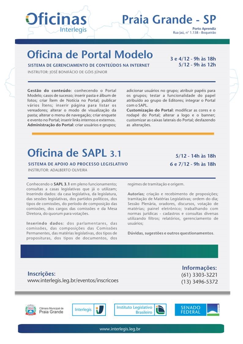 Oficina Interlegis do Portal Modelo e SAPL 3.1 em Praia Grande - SP